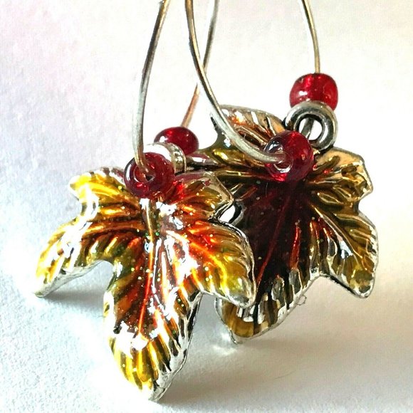 Maple Leaf Earrings Fall Thanksgiving Autumn Tree Halloween Harvest Plated - Picture 6 of 10
